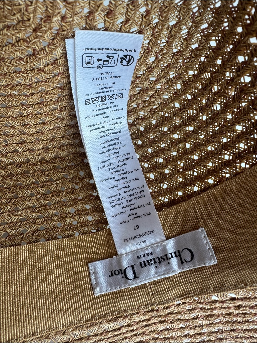 Dior Tan Straw Bucket Hat with Black Logo Band - Picture 4 of 10